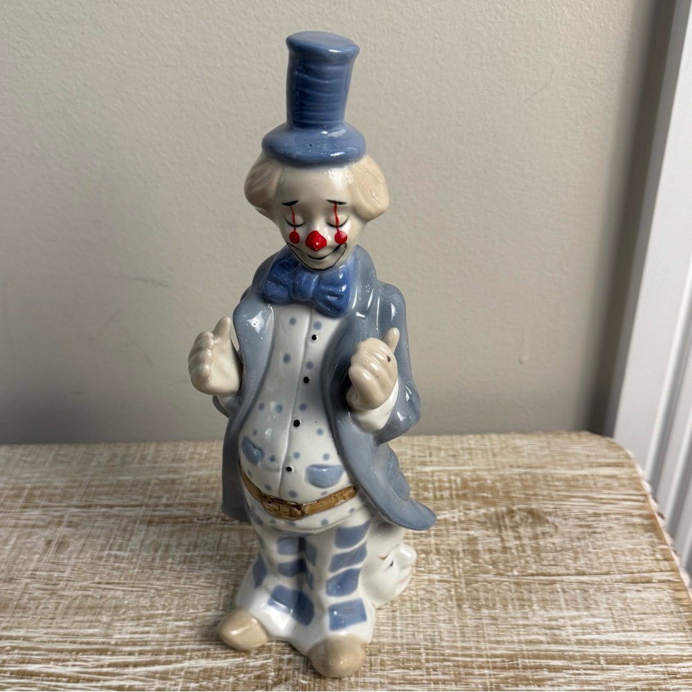 Vintage Clapping Circus Clown Figurine w/2 Faces, 10"
